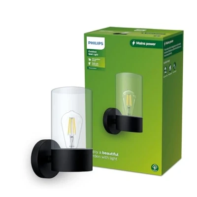 Imagen de Philips Lighting Aplique pared Exterior Flareon, formato redondo, negro, max. 25W, resistente a intemperie IP44 (no incluye bombilla)