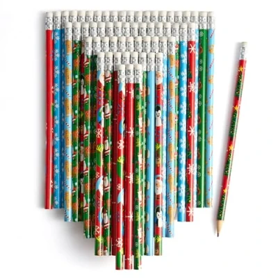 Imagen de THE TWIDDLERS 60 Lápices de Navidad con Goma Borrar, Santa Claus, Árbol Navidad, Reno, Muñeco Nieve, Surtido Diseños Festivos para Niños, Regalos Bolsas Fiesta