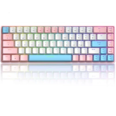 Imagen de T8 Teclado Mecánico RGB 60%, para Juegos con Cable Compacto 65%, Backlit LED 18 RGB, QWERTY Mini 68 Teclas Full Keys Anti ghosting PS4, Xbox, PC, Laptop, MAC Interruptor Azul/Rosa