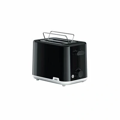 Imagen de Braun Hogar Breakfast1 Tostadora de 2 Rebanadas, 8 Niveles Dorado, Bandeja para Migas Extraíble, Elevador Pan, Calentador Pan Integrado, 900 W, HT1010BK, Plástico, Negro