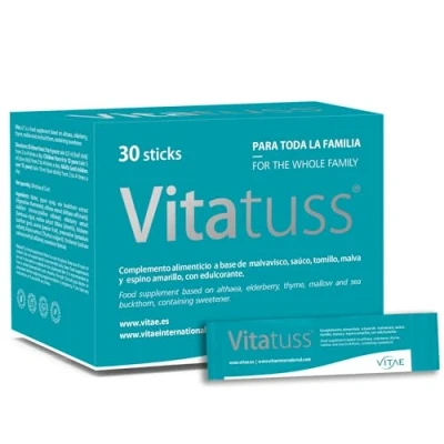 Imagen de VITAE Vitatuss 30 sticks Jarabe para tos seca y productiva toda la familia Ingredientes naturales Hidratación de garganta