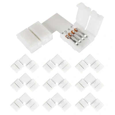 Imagen de VIPMOON 10pcs 4pin 10mm L Forma Conectores Esquinas de Tira Luz en sin Soldadura Conector Esquina ángulo 90 Grados para SMD 5050 RGB LED Strip Blanco