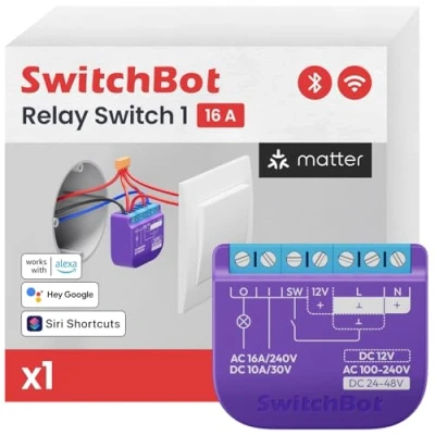 Imagen de Interruptor inalámbrico compatible con Alexa/Apple Home/Google Home, módulo de relé medición potencia repetidor Bluetooth integrado, y Wi Fi 2,4 GHz (1)