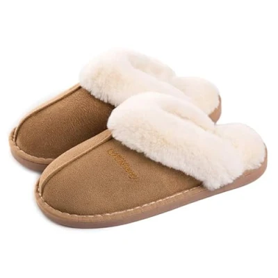 Imagen de Mujer Invierno Fur Zapatillas de Estar Cerradas Calienta Pantuflas, para Interior o Exterior Marrón Claro, 42/43 EU