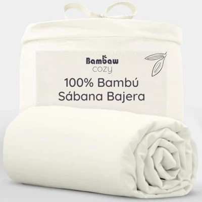 Imagen de Sábana Bajera de Bambú Beige 160x200 cm Suave y Lujosa Fitted Sheet Tejido Microfibra Bambu Bed Sheets Sostenible Hipoalergénica Transpirable Bambaw