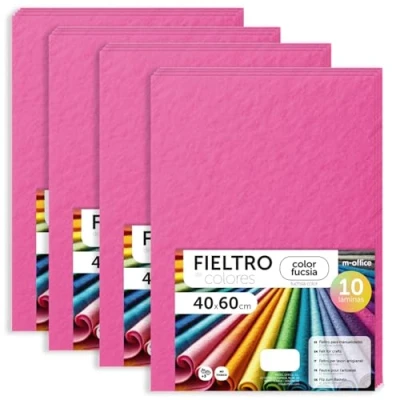 Imagen de m office Fieltro para Manualidades, de Colores, Suave y Flexible, Material Costura, Telas Patchwork, Ideal proyectos DIY, artesanía o decoración, 40x60cm (fucsia, 40 uds)