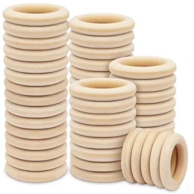 Imagen de Belle Vous Pack de 50 Aros Madera para Manualidades Anillas Natural 70 mm Diámetro Externo Interno Bricolaje, Decorar el Hogar, Joyas, Conectores Pendientes