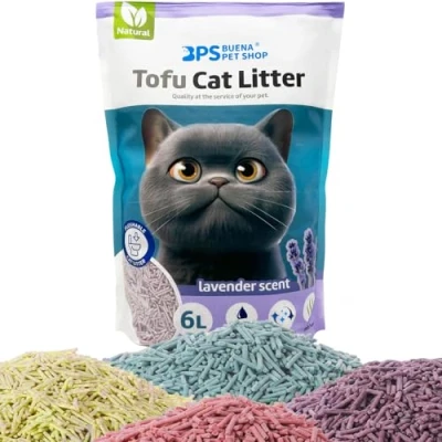 Imagen de BPS Arena Aglomerante para Gatos de Tofu sin Polvo Fácil Aglomerar Controla los Olores se Lanza en el Inodoro (1Pcs, Lavanda) 15458