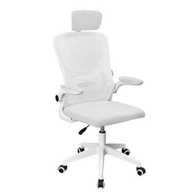 Imagen de MARSGAMING MGC ERGOPLUS, Silla Ergonómica Profesional, Soporte Lumbar Dinámico Adaptable, Malla Transpirable, Altura Regulable Entre 115 125cm, Reposabrazos Plegables, Reposacabezas Ajustable, Blanco