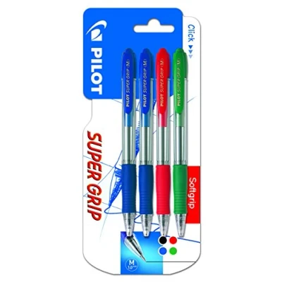 Imagen de Pilot Supergrip Bolígrafo retráctil. Tinta base aceite, Azul Rojo Verde, 4 unidades