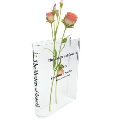 Imagen de Jarron Libro, Book Vase Clear Shaped For Flowers, The Mystery of Growth Flower Vase, Transparent Artistic Acrylic Home Desktop Decoration,