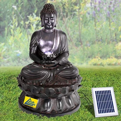 Imagen de FUENTE de JARDÍN SOLAR &quot;BUDDHA ETERNO&quot; AGUA con luz LED y batería litio, para terraza, balcon e interiores