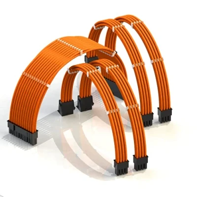 Imagen de LINKUP AVA 30cm Cable con Manguito Prolongación de para Fuente Alimentación Kit Alineadores┃1x 24P (20+4) MB┃2X 8P (4+4) CPU┃2X (6+2) GPU┃300mm Naranja