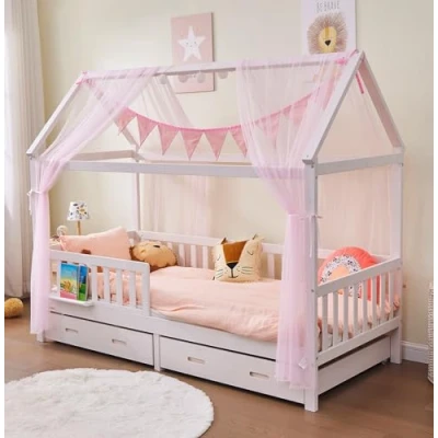 Imagen de ALAVYA HOME® Juego de decoración para cama casa 3 piezas, con dosel, 1 banderín 300 cm largo, infantil, 100 % algodón orgánico, 150 x 350 cm, sin cadena luces, color rosa