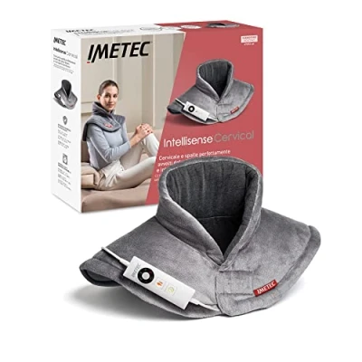 Imagen de Imetec Intellisense Cervical, Almohadilla térmica para cuello y hombros, 47 x 52 cm, tela hipoalergénica, 5 temperaturas, bloqueo eléctrico de seguridad, calentamiento rápido, lavable a máquina