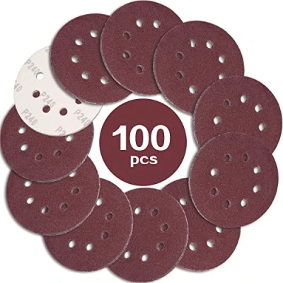 Imagen de STEBRUAM 100 Piezas Discos para lijas 125mm Grano 240, lija circular con 8 Agujeros Lijadora Excéntrica y Orbital