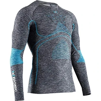 Imagen de X Bionic Energy Accumulator 4.0 Melange Shirt Round Neck Long Sleeves Men Capa De Base Camiseta Funcional, Hombre, Grey Melange/Orange, 2XL