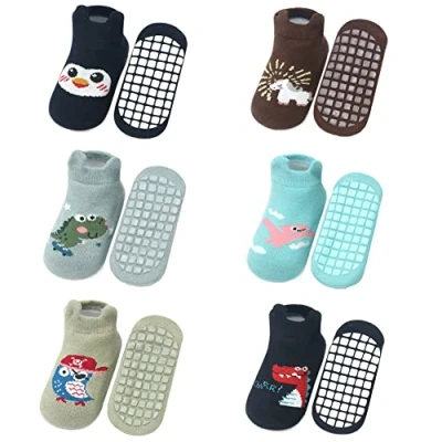 Imagen de FedMois Calcetines Antideslizantes de Algodón para Bebé Niño Niña Pack 6, Pingüino, 1 3 Años
