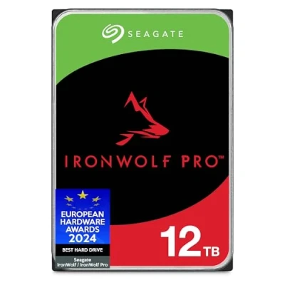 Imagen de Seagate IronWolf Pro, 12 TB, Enterprise HDD NAS interno CMR, SATA a 6 Gb/s, 7200 RPM, caché de 256 MB para almacenamiento conectado red RAID, servicios Rescue, Paquete Abre fácil (ST12000NTZ01)