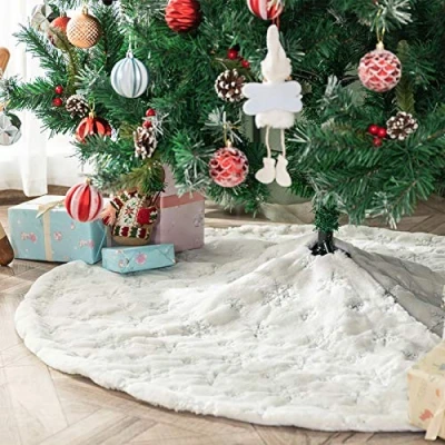 Imagen de Deggodech Falda de Felpa para Árbol Navidad Blanco Faldas Arbol Christmas Tree Skirt Feliz Fiesta Decoración (Plata, 78cm/31pulgada)