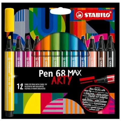Imagen de Rotulador Premium punta biselada (1 + 5 mm) STABILO Pen 68 MAX Estuche ARTY con 12 colores