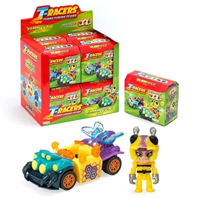 Imagen de T Racers Serie Glow Race Colección Completa Coches y Pilotos Sorpresa coleccionables. Desmontables por Partes con Piezas Intercambiables