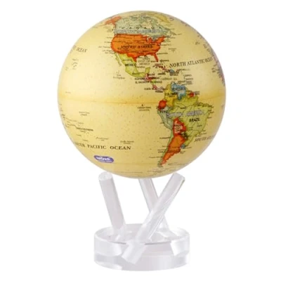 Imagen de MOVA Globe Mapa Político Amarillo del mundo 4.5&quot; con base, globo giratorio energía solar, regalo único y decoración hogar o escritorio para hombres, mujeres, niños