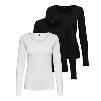 Imagen de ONLY Onllive Love Life Basic Camiseta de manga larga para mujer, 2 negros, 1 blanco, M