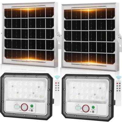 Imagen de Aigostar Foco solar exterior con sensor de movimiento,80W,800lm,6500K.Batería gran capacidad 4000mAH.Foco LED mando a distancia Uso interior/exterior IP65: jardín,patio,camino o garaje,2 piezas