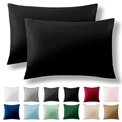Imagen de Alreya Juego de 2 Fundas Almohada Renforcé 100% Algodón 50 x 75 cm Negro Hipoalergénica con Cremallera YKK