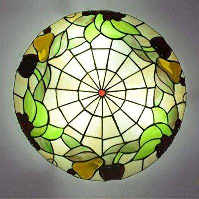 Imagen de ACHNC Lámpara de Techo Estilo Tiffany, Retro Tiffany Plafon Cocina Luces Colores con Pantalla Vidrio Verde,E27 Luz Dormitorio Salon Baño Comedor Pasillo Ceiling Lamp,30CM