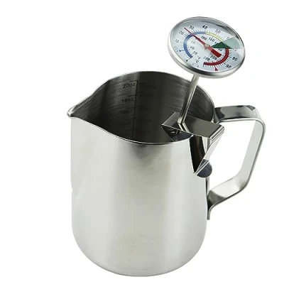 Imagen de Termómetro para leche y jarra de 600 ml, estilo barista, ideal café espumoso, con leche, capuchino