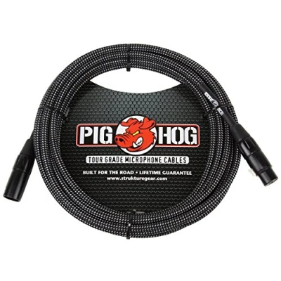 Imagen de Pig Hog PHM10BKW Cable de micrófono XLR alto rendimiento, tejido negro/blanco, 10 pies