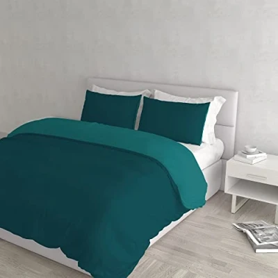 Imagen de Italian Bed Linen Funda nòrdica Verde petròleo/Verde Botella 2 plazas (250 x 200 cm + 2/52 82)