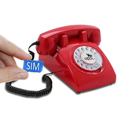 Imagen de Opis 60s Mobile 4G teléfono móvil de mesa para redes y 5G (con voz sobre LTE en forma los años sesenta, con dial timbre metal), color rojo