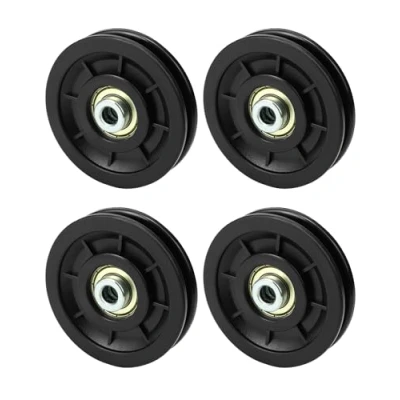 Imagen de QWORK 4 Piezas Polea Gimnasio de 90 mm, Rueda Nylon Universal para Equipos Fitness, Carga Máxima 450 kg, Adecuada Cuerdas hasta 7 mm