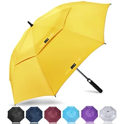 Imagen de ZOMAKE Paraguas Golf Antiviento Automatico 68 Pulgadas,Extra Grande Paragua Resistente con Doble Toldo Venteado Impermeable A Prueba de Viento Palo para Hombre Mujer(Amarillo)