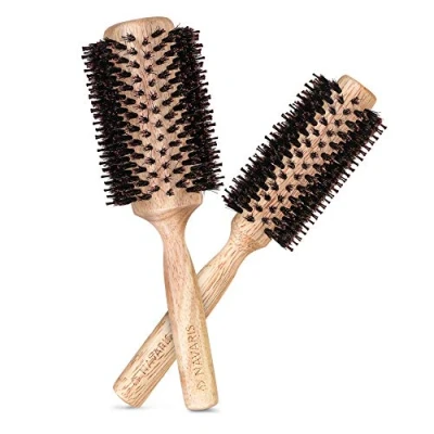 Imagen de Navaris Cepillos redondos de cerdas jabalí 2x Cepillo antiestático 2 tamaños para pelo Accesorio moldeador alisar ondular cabello