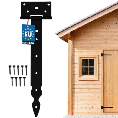 Imagen de KOTARBAU® Bisagra de puerta en T 300mm, Acero, Negra, Herraje para puertas jardín madera, apaisada Cobertizo Granero, decorativa abatible, Recubrimiento polvo