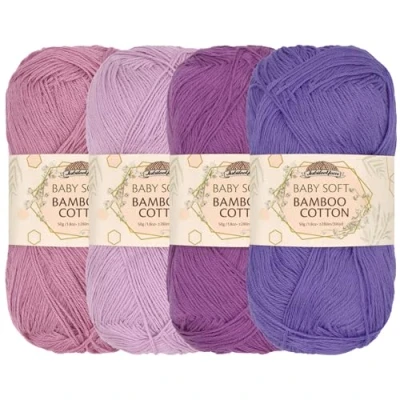 Imagen de JubileeYarn Baby Soft Bamboo Cotton Yarn Hilo de algodón (50 g/hebra, 4 ovillos), color morado