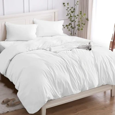 Imagen de Cotopuro Funda Nórdica Cama 105/120 de 100% Algodón, Juego Edredón 200x200 y 2 Fundas Almohada 50x80 Algodón Premium 150GSM, Suave, Transpirable, Hipoalergénico Blanco