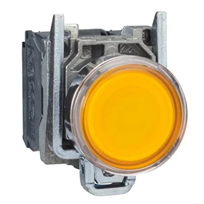 Imagen de Schneider Electric XB4BW35B5 Pulsador Luminoso Diámetro 22, Retorno Resorte Nivelado, 24 V, 1 NA + NC, Amarillo