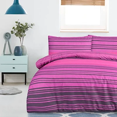 Imagen de Sleepdown Juego de Funda edredón y Almohada con diseño Rayas, Color Morado, Doublé