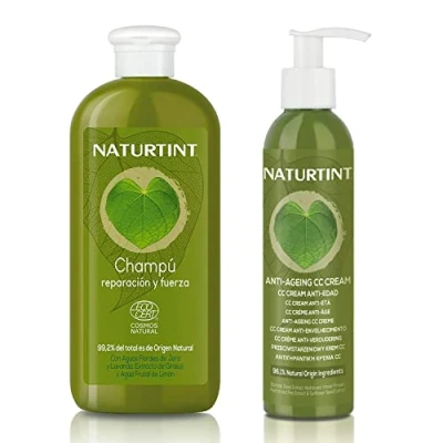 Imagen de Naturtint Eco Champú Reparación + CC Cream Nutre, Repara y Fortalece, Cabello Hidratado con Brillo, 99% Ingredientes Naturales, Sin Siliconas ni Parabenos 330 ml