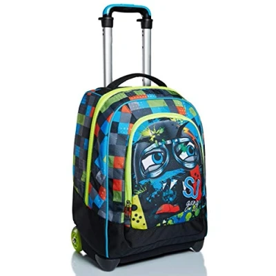 Imagen de SJ Gang Mochila con Ruedas Big Tolley, FANTASÍA DE SJ, Negro 2 en 1, Escolar Carro, Crossover System Bolso Niños y Adolescentes Bolsillo Frontal Cremallera