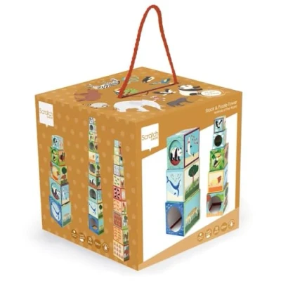 Imagen de Carletto Deutschland 276181227 Torre apilable (10 Piezas), diseño de Animales zoológico a Partir 12 Meses, Multicolor, Small/Medium (Scratch 276181227)