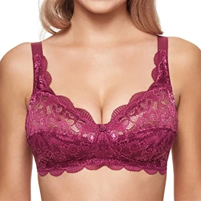 Imagen de Susa Damen BH ohne Bügel aus elastischer Spitze Latina Sujetador sin Aros, Rosa (Pflaume 118), 90C para Mujer