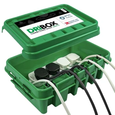 Imagen de DRiBOX IP55 Caja de Conexiones Eléctricas Exterior Resistente a la Intemperie para Luces Navidad, Temporizadores, Cables Extensión, Cables, Carretes, Transformadores (Medio, Verde)