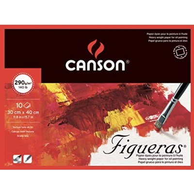 Imagen de Canson Figueras, Papel óleo, Lienzo de tela, 290g, Block pegado a 4 lados, 30x40cm, Blanco, 10 Hojas