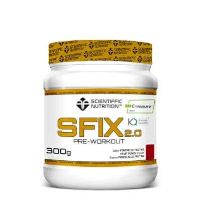 Imagen de Scientiffic Nutrition SFIX 2.0, Pre Workout para Optimizar Tu Rendimiento Deportivo, con Creatina Creapure, BCAA, Beta Alanina, Glutamina Kyowa y Cafeína Sabor Ponche de Frutas, 300g.